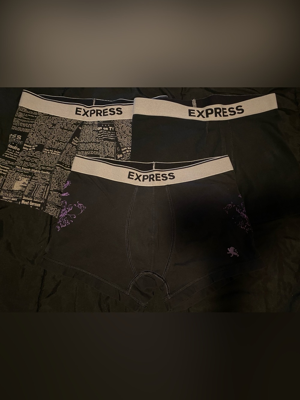 Express Boxer Briefs Pack Gray, Black with Purple Accents Size Medium